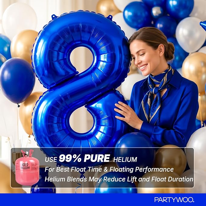 PartyWoo Number Balloons 40 Inch Blue Number 8 Kit - Image 5