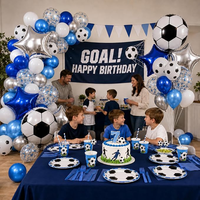 Soccer Balloons, Metallic Blue Silver Balloons - Image 4