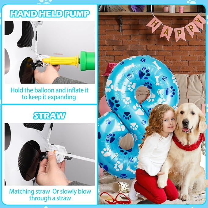 40 Inch Blue Dog Paw Birthday Balloons, Number 8 Balloons - Image 4