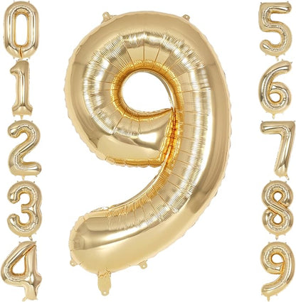 Champagne Gold Large Number 9 Balloon, 40 Inch Light Gold Foil Helium Number by AIQINHU