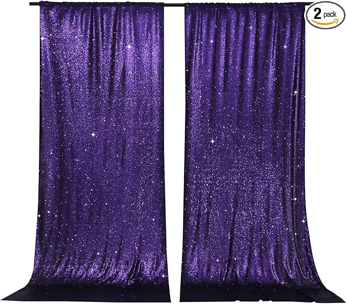PartyDelight Purple Sequin Backdrop Curtains 5x10ft 2 Panels | Sparkly 3mm by PartyDelight