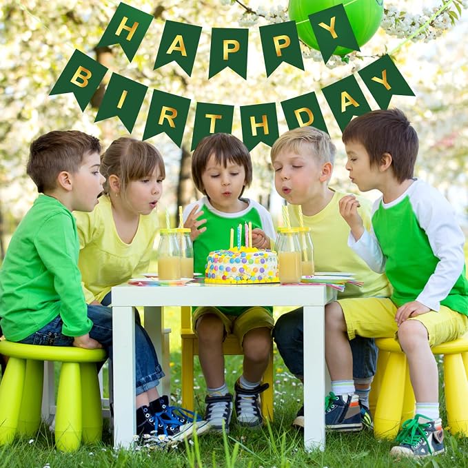 Green Happy Birthday Banner, Dark Green and Gold Party Decorations Sigh - Image 3