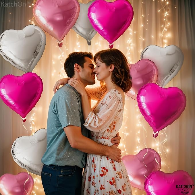 KatchOn Silver and Pink Heart Balloons 18 Inch, Galentines Balloons - Image 3