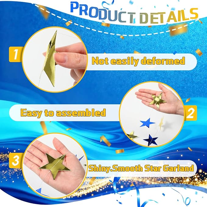 Spakon 65 Feet Glitter Star Shaped Paper Garland Banner Hanging Decoration Star - Image 3