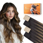 DOORES Invisible Tape in Hair Extensions Real Human Hair Invisi Edge, Dark Brown to Chestnut Brown 10 Injection Tape-ins with 10 Classic Tape-ins 50g 22 Inch, Virgin Human Tape in