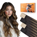 DOORES Seamless Hair Extensions Real Human Hair Tape in Invisi Edge, Dark Brown to Chestnut Brown 10 Injection Tape-ins with 10 Classic Tape-ins 50g 20 Inch, Tape in Extensions