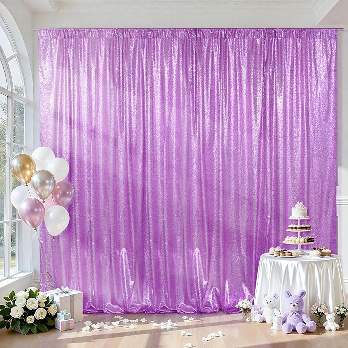 SquarePie 10x10ft Lavender Sequin Backdrop, High Density Non-Transparent by SquarePie