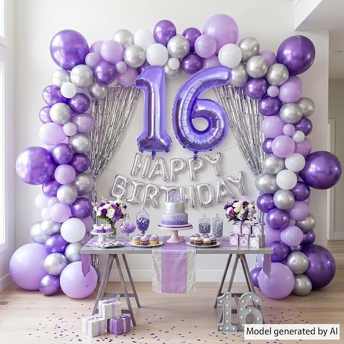 Purple Number 16 Balloon 40 Inch, Large Metallic Lavender Mylar Foil 16 Balloons - Image 6