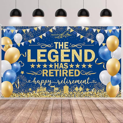 Blue Gold The Legend Has Retired Banner Backdrop Photography Background Hanging by SMENGGIL