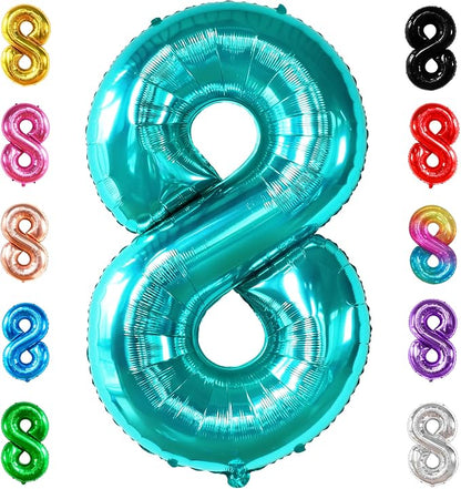 KatchOn Giant Blue Teal Number 8 Balloons-40 Inch, Happy 8th Birthday Decor | by KatchOn