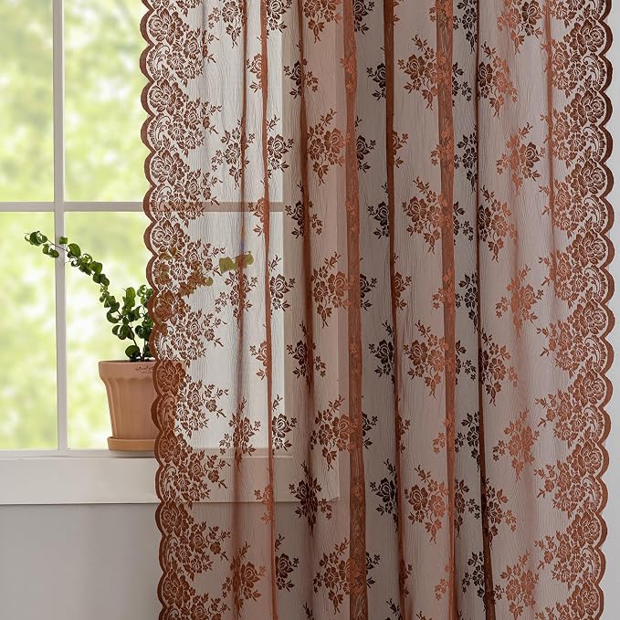 Kotile Short Warm Brown Lace Curtains - Image 4