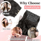 KooKaStyle Clip in Long Wavy Synthetic Hair Extension 20 Inch 4PCS Dark Brown Hairpieces Fiber Thick Double Weft Hair Extension for Women