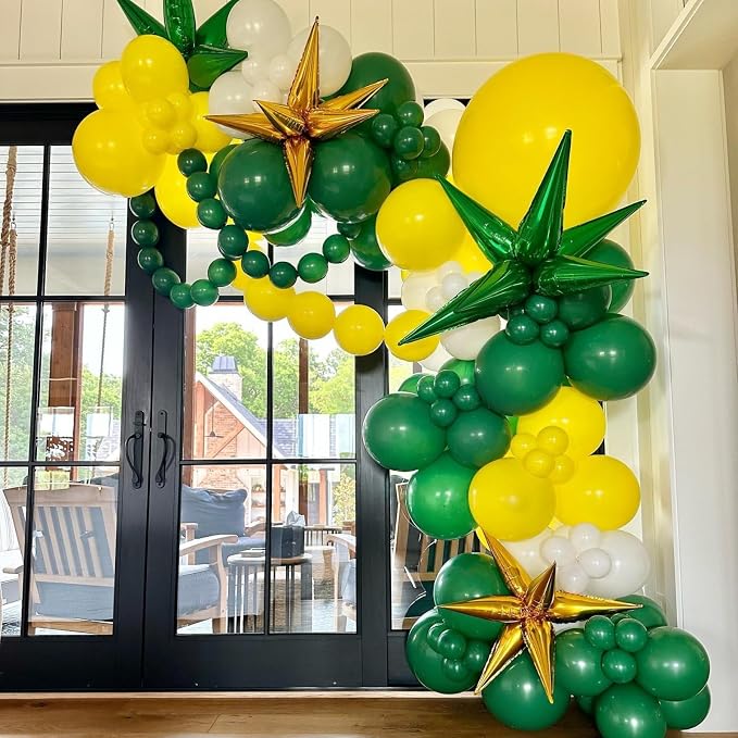 Green and Yellow Balloons, 12 Inch Dark Green Yellow and White Confetti Balloons - Image 5