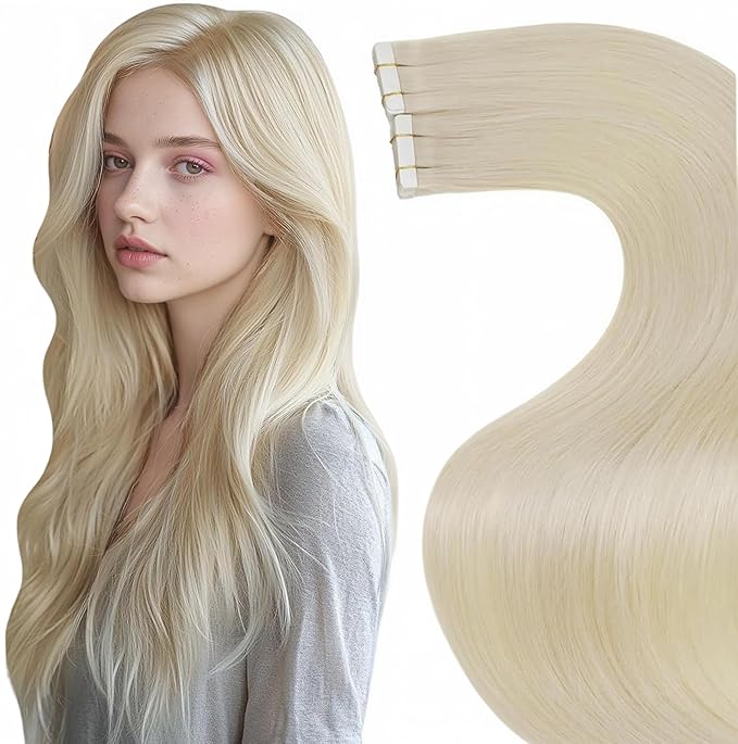 LaaVoo Tape in Hair Extensions Human Hair Bleach Blonde Hair Extensions Tape in Real Hair Tape on Extensions Seamless for Women 22inch 20pcs 50g