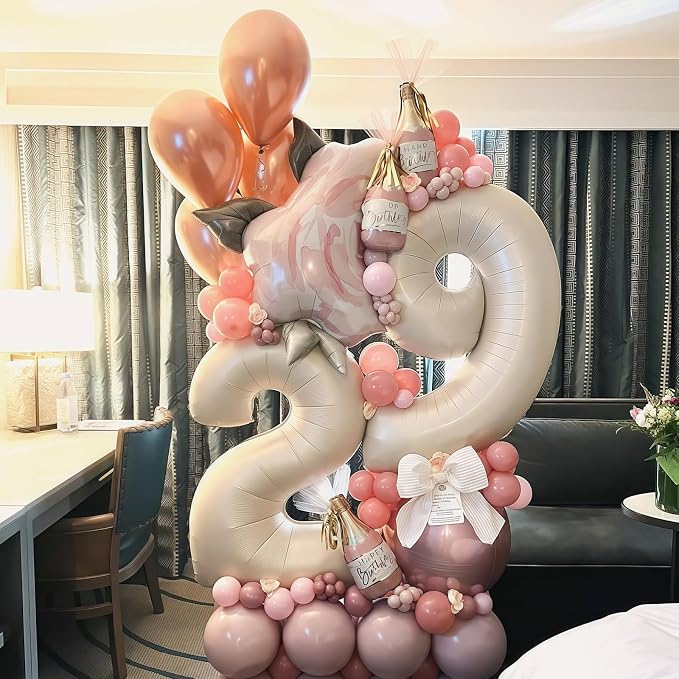 Cream Number 9 Balloons, 40 Inch 9 Balloons Giant Helium Foil Mylar Beige 9 - Image 2