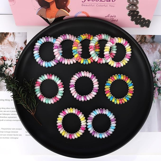 JessLab Spiral Hair Ties 10-Pack, No Damage Cute & Soft Elastic Coil Hair Ties for Women & Kids, Gentle Ponytail Holders for Thick or Thin Hair, Assorted Colors