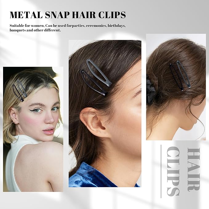 16 PCS Snap Hair Clips Metal Barrettes for Women Non Slip Barrettes for Thick and Thin Fine Hair,Bright Black Multiple Gray,2.36 x 0.43 Inches.
