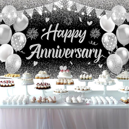 Black Silver Happy Wedding Anniversary Banner - Image 3
