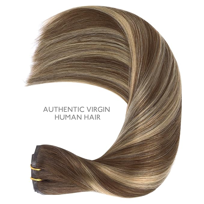WENNALIFE Seamless Clip In Hair Extensions, 18 Inch 7pcs 130g Balayage Chocolate Brown to Honey Blonde, PU Skin Weft Real Human Hair Extensions