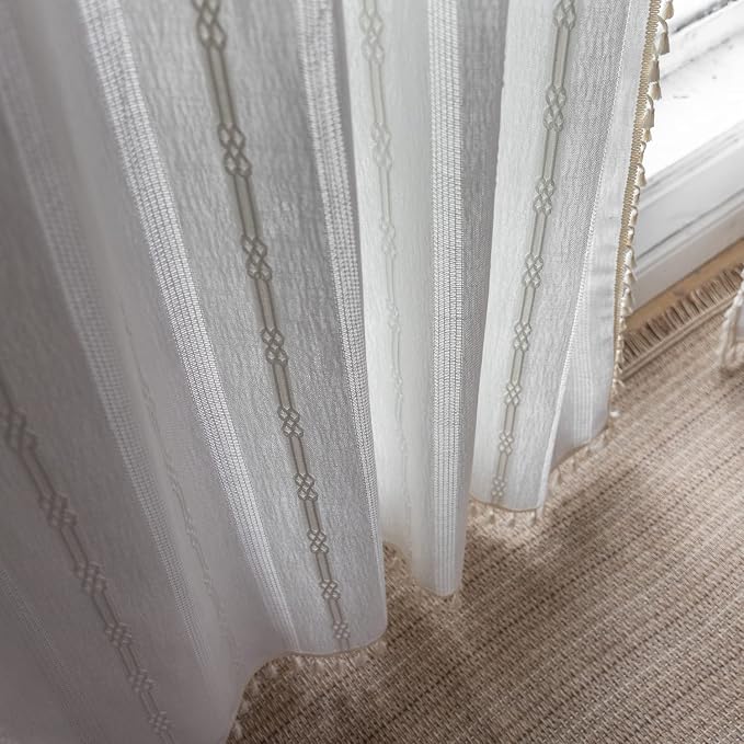Boho Curtains Embroidery Linen Curtains 108 Inches Long 2 Pannels - Image 8