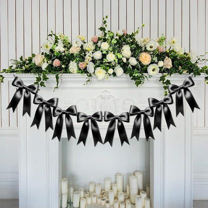 2 Strings of 16PCS Black Bow Garlands Banner Decoration, Pre-Strung Satin - Image 6