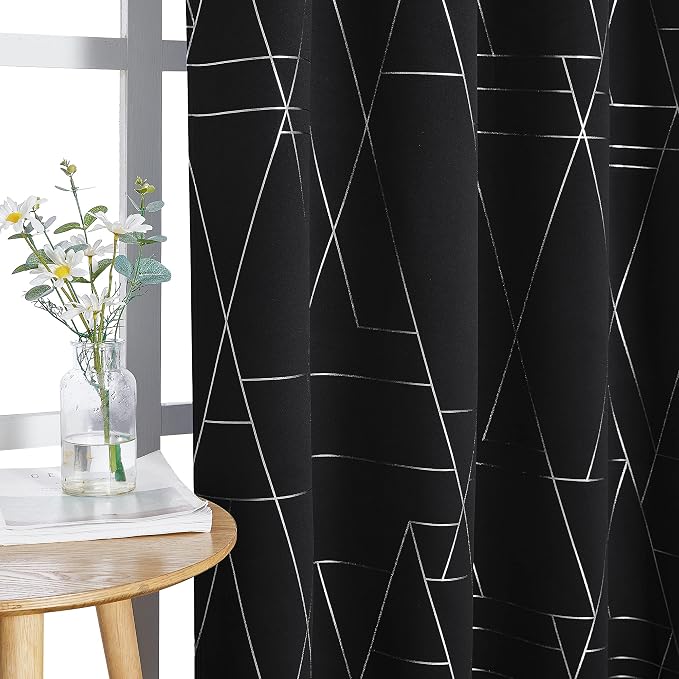 NICETOWN Blackout Curtains for Patio, Modern Foil Printed Geometric Line Home - Image 3