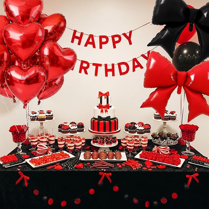 Vuzvuv Red Black Bow Heart Balloons Set, Anniversary, Bridal Shower, Girls - Image 6