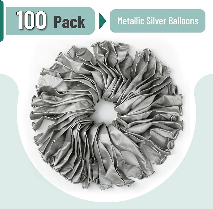 Mr. Pen- Metallic Balloons, 12 Inch, 100 Pack | Latex Metallic Silver Balloons - Image 2