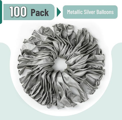 Mr. Pen- Metallic Balloons, 12 Inch, 100 Pack | Latex Metallic Silver Balloons - Image 2