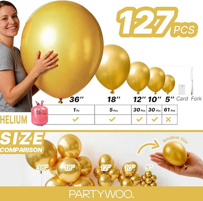 PartyWoo Gold Balloons 127pcs Different Sizes of 36 18 12 10 5 Inch | Balloons - Image 6