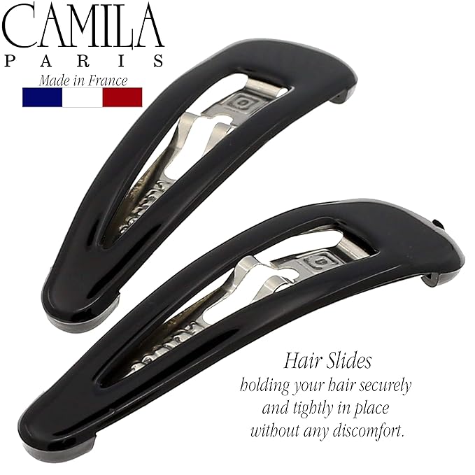 Camila Paris AD87/2 French Hair Barrettes Clips, Snap Hair Slides Clic Clac for Women, Styling Girls Side Slide-in Metal Snap Pin Hair Accessories for Women. Strong Hold, No Slip Grip, Made in France