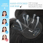 SARO-UP Hair Toppers for Women Real Human Hair Toppers for Women with Thinning Hair pieces with No Bangs 3 * 4Inch Hand-Tied Invisible Upgrade Swiss Base 10Inch Topper (Natural Black)