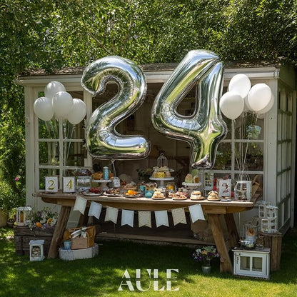 AULE 40 Inch Silver 24 Balloon Number Foil 0-9 Birthday Big Numbers | Birthday - Image 2