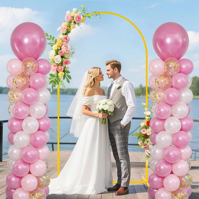 Pearl Pink Gold White Balloon Column Stand Kit of 2 - Image 6