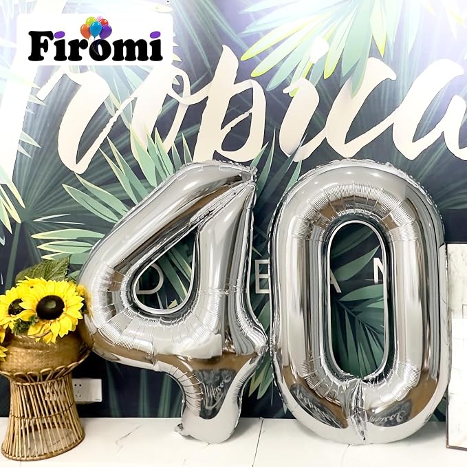 FIROMI 40 Number Balloons Silver Big Foil Mylar 40th Balloon Numbers 40inch | - Image 3
