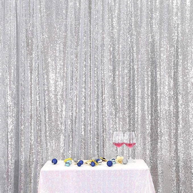 Poise3EHome Silver Backdrop, 8FT x 10FT Silver Sequin Photography Backdrop - Image 2