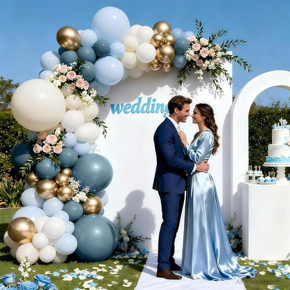 Dusty Blue White Gold Balloon Arch Kit, Light Baby Blue Sand White, Party | - Image 5