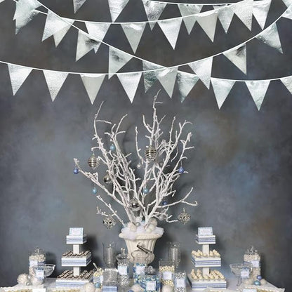 Silver Party Decorations Metallic Fabric Triangle Pennant Banner Silver Flag - Image 5