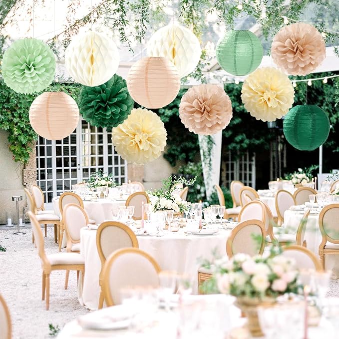 Sage-Olive Green Party-Decorations Paper-Flowers Lanterns - Image 5