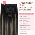 GOO GOO Clip in Hair Extensions Real Human Hair, Remy Human Hair Extensions Clip ins for Women, Natural Human Hair, 22inch 150g 9Pcs, 1B/16/1B Balayage Natural Black to Light Blonde