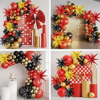 Gold Red Black Star Balloons, 22/27 Inch Red Gold Black Star Foil Balloons - Image 7