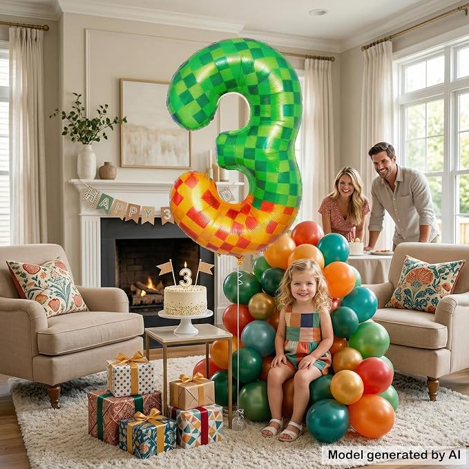 40 Inch Pixelated Number 3 Foil Balloon - Image 7