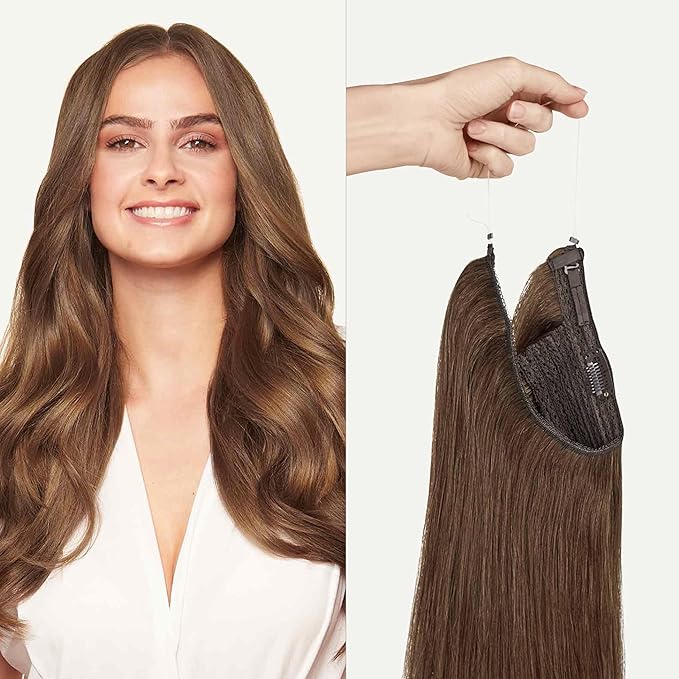 Luxy 100% Remy Human Hair – Halo Clip-In Hair Extensions –Natural Looking Volume & Length - One-Piece - Easy 5-Min Application 180 grams 20" Chestnut Brown Halo