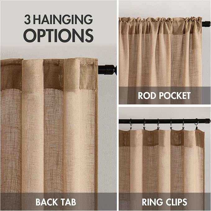 MIULEE Light Brown Linen Curtains 52x63 Inch Long 2 Panels - Image 3