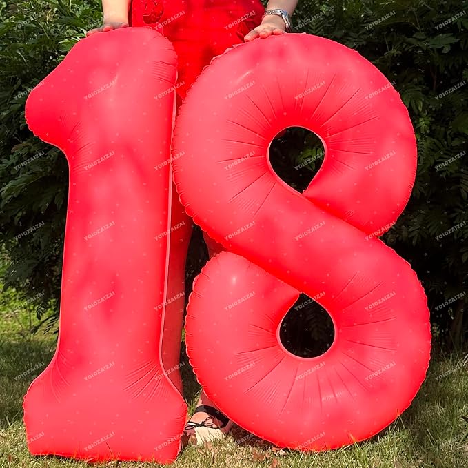 40 IN Fluorescent Red Number 1 Balloon Neon Red Digital 1 Foil Balloon | - Image 4