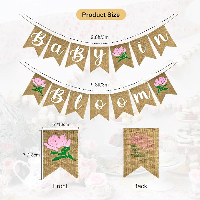 Anwyll Burlap Baby in Bloom Banner NO DIY Baby Shower Decoration Banner Floral - Image 2