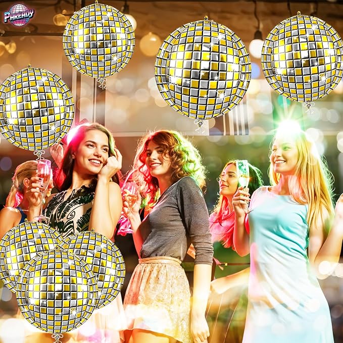 6pcs 22 Inch Gold Disco Ball Balloons, 4d Large Foil Aluminum Balloon - Image 7
