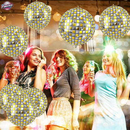 6pcs 22 Inch Gold Disco Ball Balloons, 4d Large Foil Aluminum Balloon - Image 7