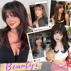 Wig with Bangs for Women Ginger Straight Face-Framing Layers Hairstyle 4x4 Realistic Scalp Glueless Synthetic Wigs Medium Length for Everyday Use