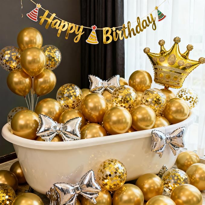 Patimate Gold Metallic Chrome Latex Balloons 100 Pack 12 Inch Gold Balloons | - Image 2